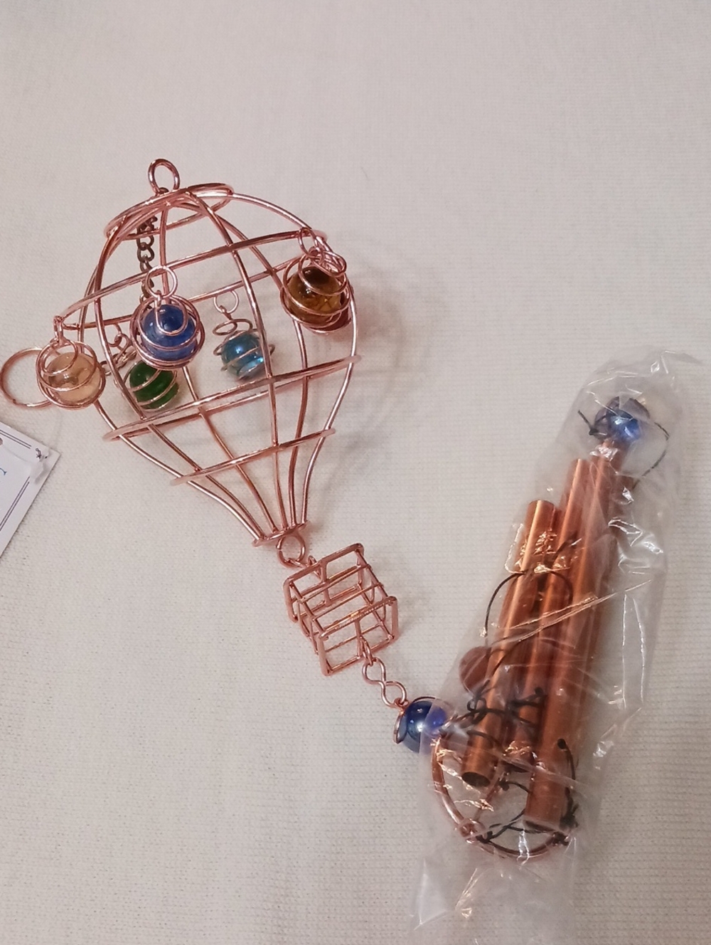 Copper Hot Air Balloon Wind Chime with Colorful Glass Beads